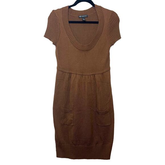 INC Sweater DressBrown Size Medium Silk Cotton Blend Short Sleeve Vintage 90s - Picture 1 of 7